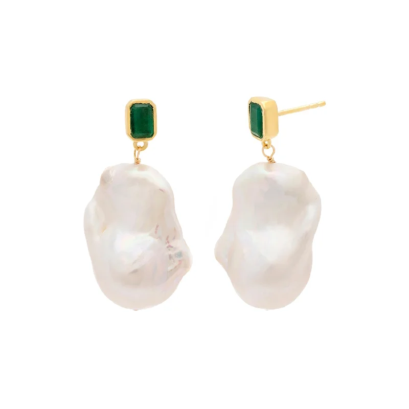 Ladies oval earrings-Baroque Super Drop | Pearl & Emerald