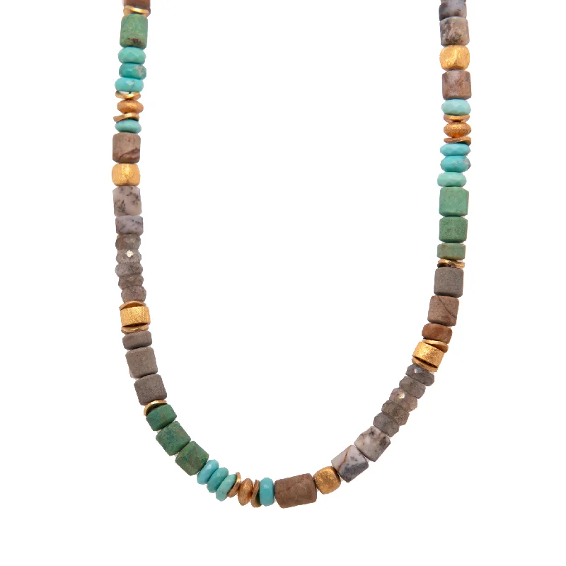 Ladies custom necklaces-Labradorite, Chrysocolla, Jasper, Dendrite, Agate 5mm Necklace 24K Fair Trade Gold Vermeil