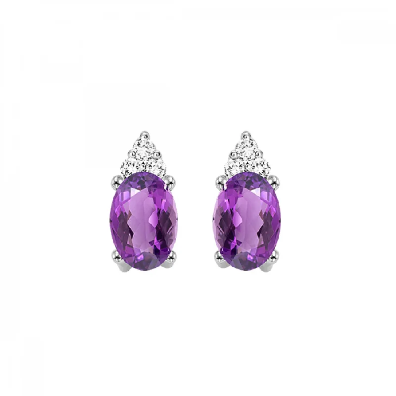 Ladies diamond drop earrings-10K White Gold 0.45ctw Oval Amethyst & Diamond Stud Earrings