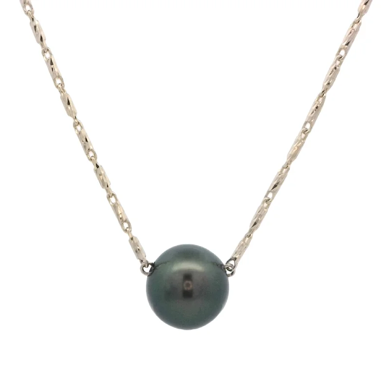 Ladies pearl pendant necklaces-Floating Tahitian Pearl on 18" Sterling Silver Chain