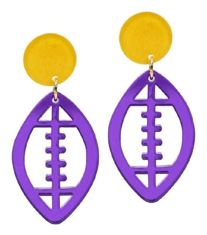 Ladies custom earrings-Acrylic Football Earring - Purple Mirrored