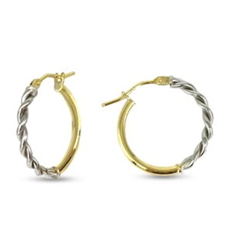 Ladies multi-drop earrings-10K Two Tone Gold Kid's Twist Hoop Earrings