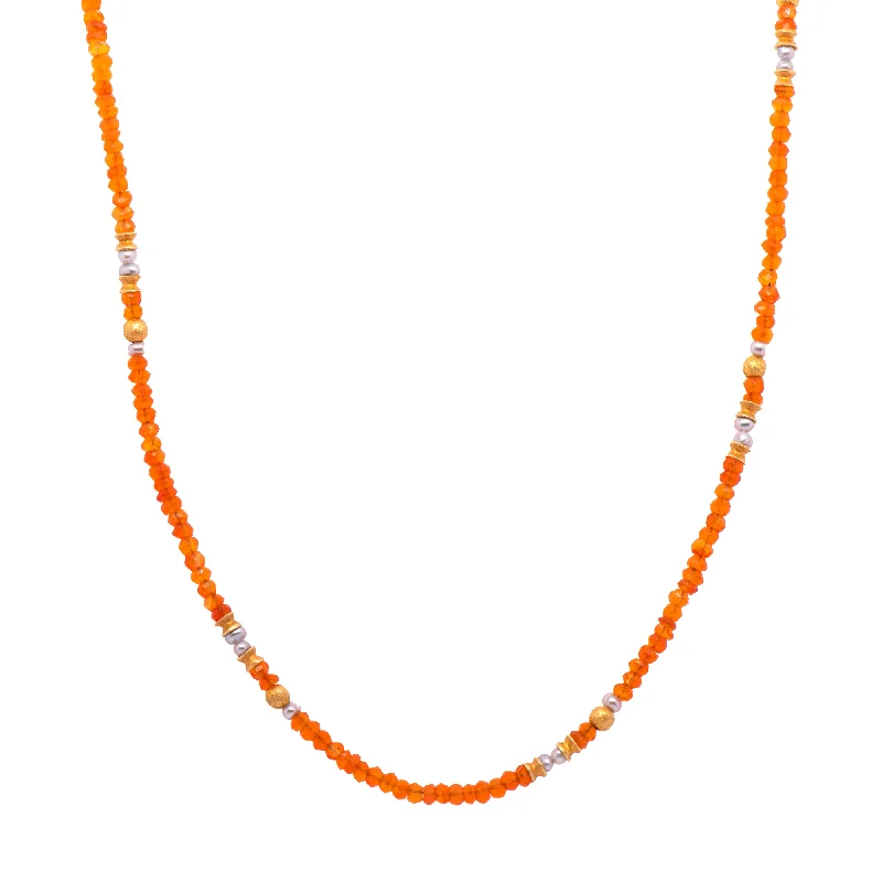 Ladies double chain necklaces-Carnelian and Grey Pearl Necklace 2mm 24K Fair Trade Gold Vermeil