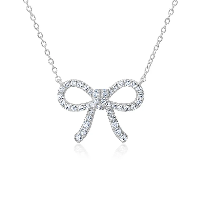 Ladies birthstone necklaces-Crislu Cubic Zirconia Fairy-Tale Bow Pendant in Platinum Plated Sterling Silver