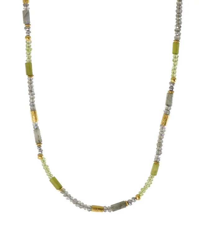 Ladies cross necklaces-Labradorite, Peridot & Prehnite 3mm Necklace 24K Fair Trade Gold Vermeil