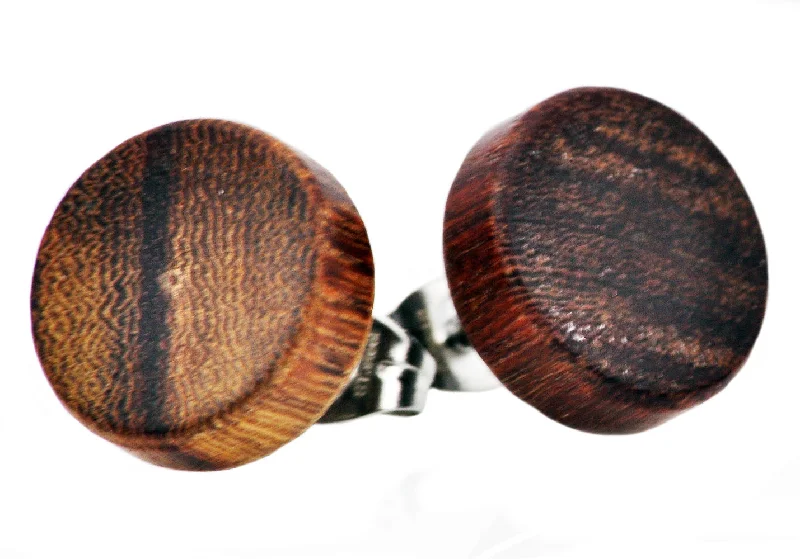 Ladies elegant earrings-Men's 12mm Genuine Wood Stainless Steel Stud Earrings