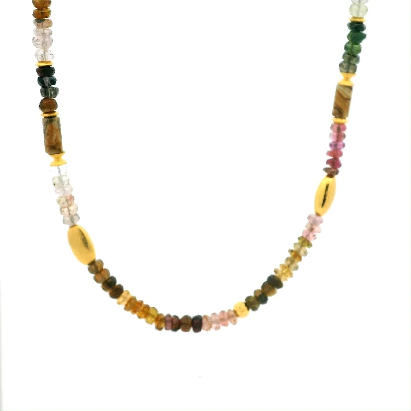 Ladies geometric necklaces-Multi Tourmaline 4MM Beaded Necklace 24K Gold Vermeil