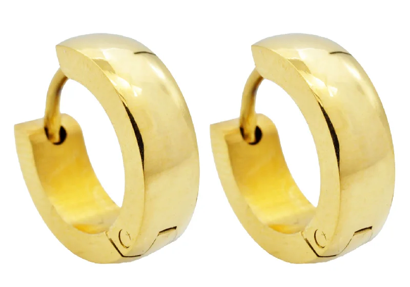 Ladies hoop earrings-Mens Polished Gold Stainless Steel 14mm Hoop Earrings