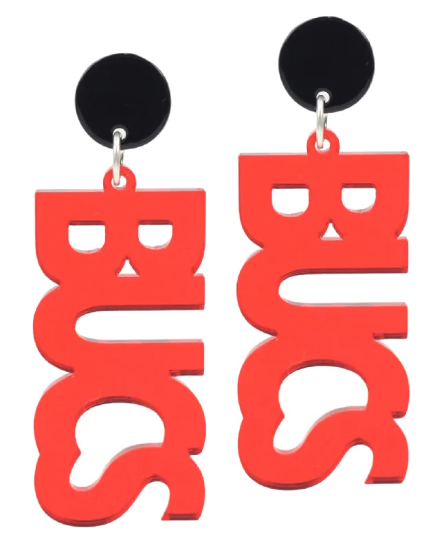 Ladies statement hoop earrings-Bucs Acrylic Earring - Red Mirrored