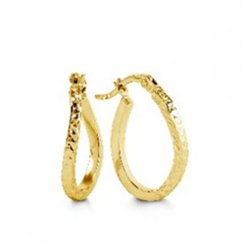 Ladies fashion earrings-10K Yellow Gold Diamond Cut Twist Tube Hoop Earrings