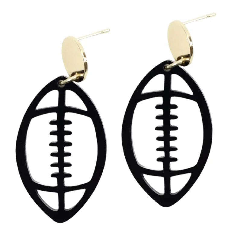 Ladies large statement earrings-Acrylic Football Earring - Black