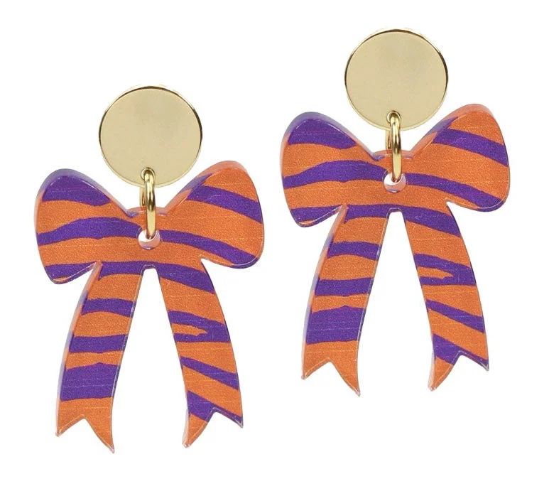 Ladies personalized earrings-Gameday Bow Earring - Tiger