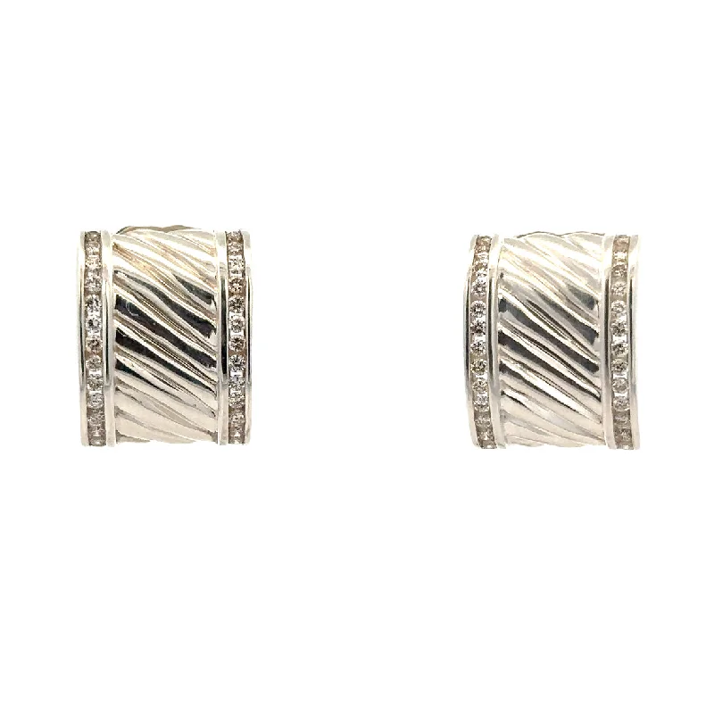 Ladies sapphire earrings-David Yurman Diamond Accented Sterling Silver Earrings