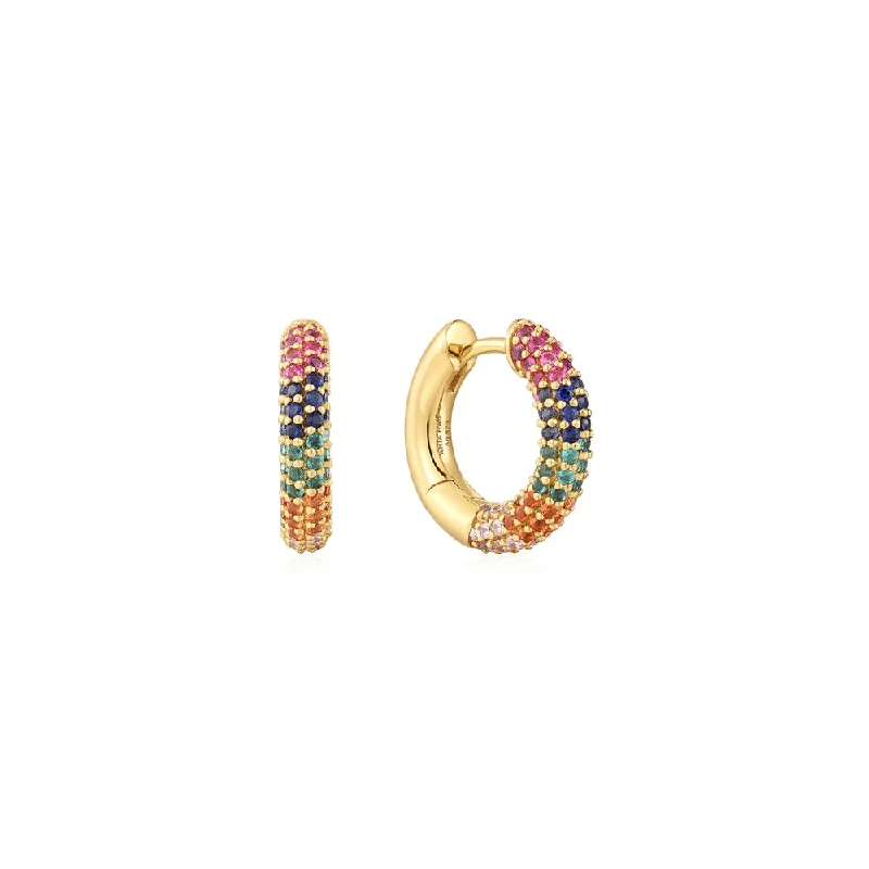 Ladies heart earrings-Gold Plated Multi Color Huggie Hoop Earrings by Ania Haie