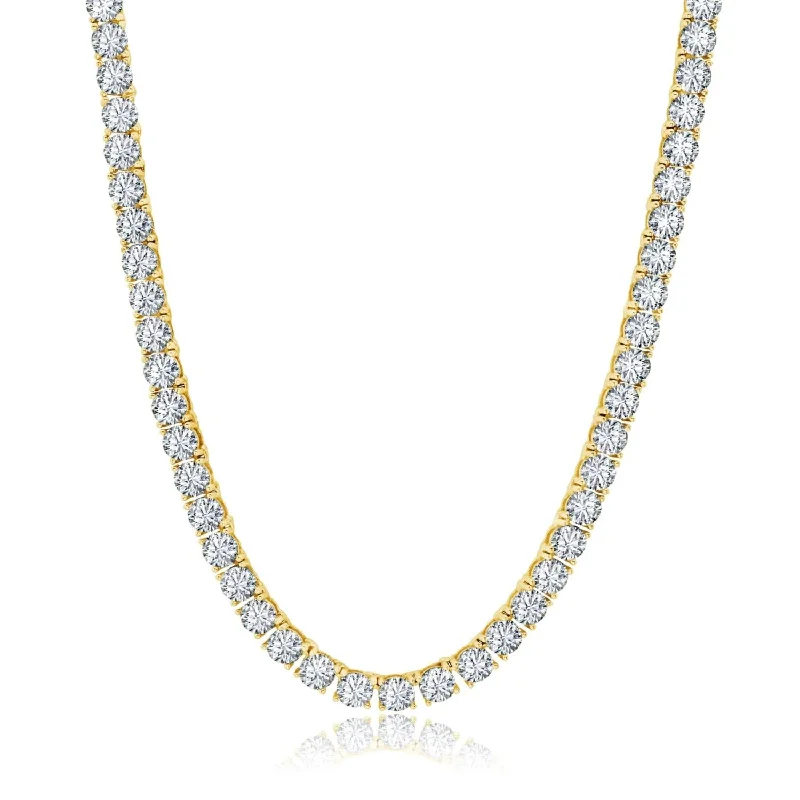 Ladies fashion-forward necklaces-Luxe Layers 14KT Yellow Gold Plated Sterling Silver 4MM Round Cubic Zirconia 24-inch Tennis Necklace