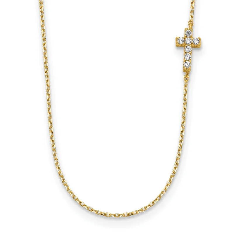 Ladies multi-layer necklaces-14KT Yellow Gold and CZ 18-inch+2-inch extender Cross Necklace