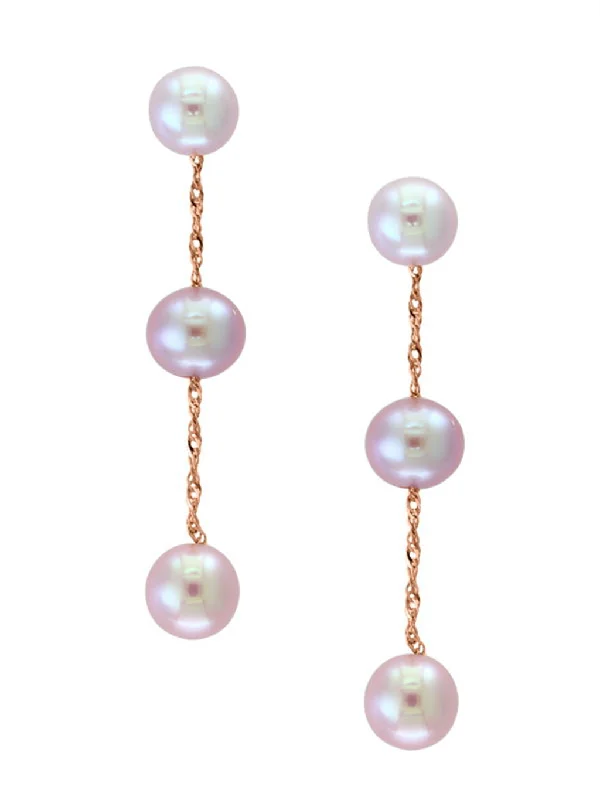 Ladies personalized earrings-14K Rose Gold 5.5-6mm Pink Freshwater Pearl Drop Earrings