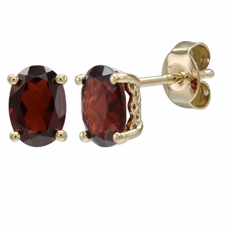 Ladies gold-plated earrings-14K Yellow Gold 2.20ctw Oval Garnet Stud Earrings