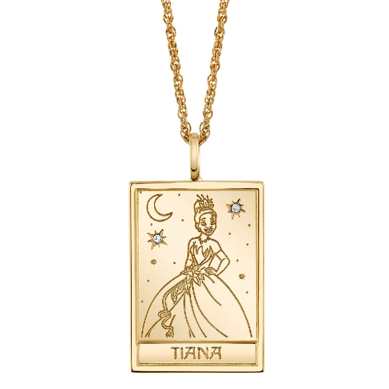 Ladies pearl and diamond necklaces-Disney X RockLove THE PRINCESS AND THE FROG Tiana Tablet Necklace