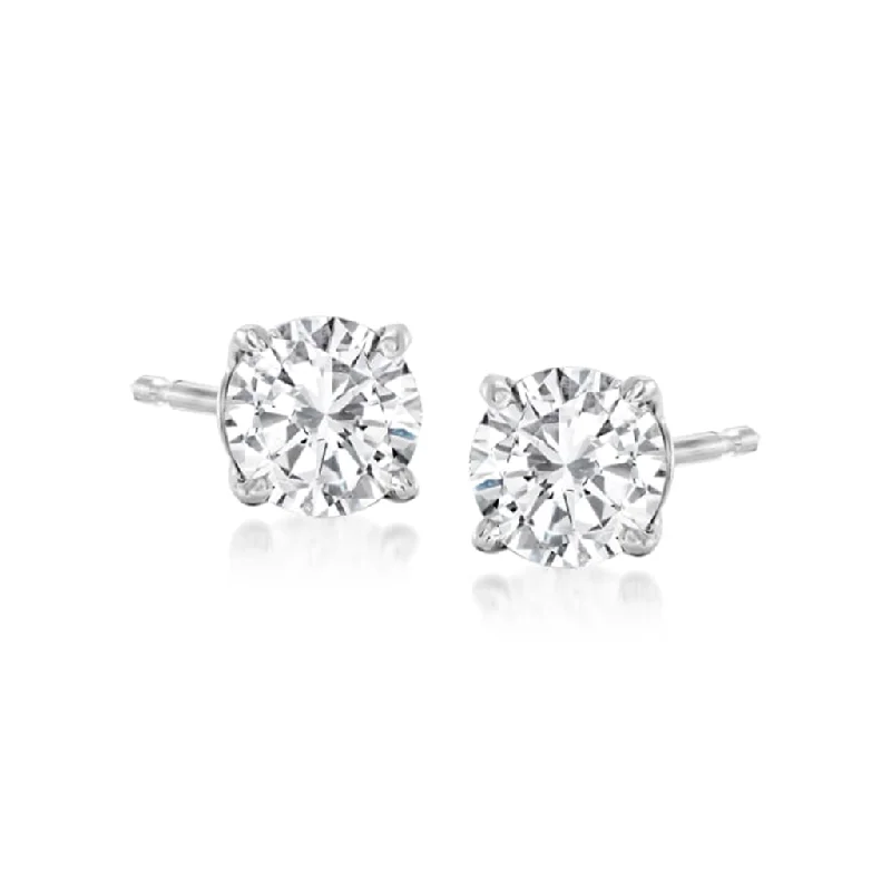 Ladies vintage-inspired earrings-14K White Gold 1ctw Round Lab Diamond Solitaire Stud Earrings