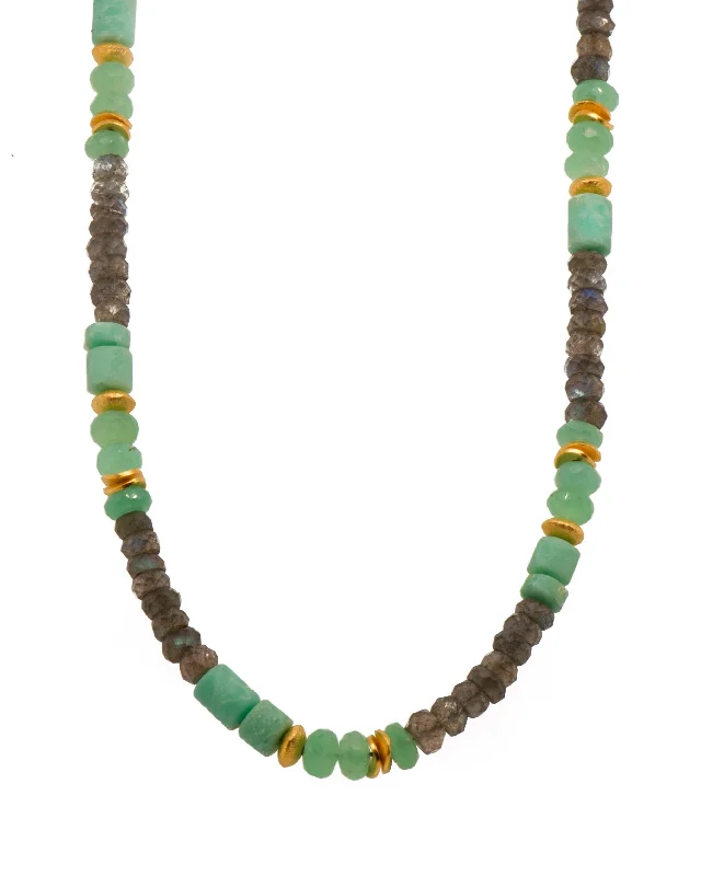 Ladies minimalist gold necklaces-Chrysoprase, Labradorite 5mm Necklace 24K Fair Trade Gold Vermeil