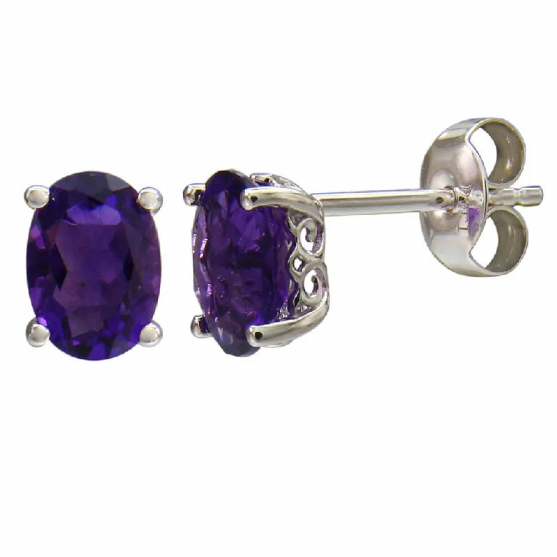 Ladies shell earrings-14K White Gold 1.57ctw Oval Amethyst Stud Earrings