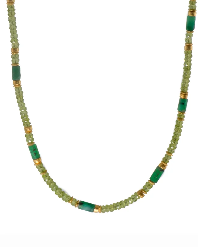 Ladies simple gold necklaces-Peridot And Emerald Necklace 4 mm 24K Fair Trade Gold Vermeil