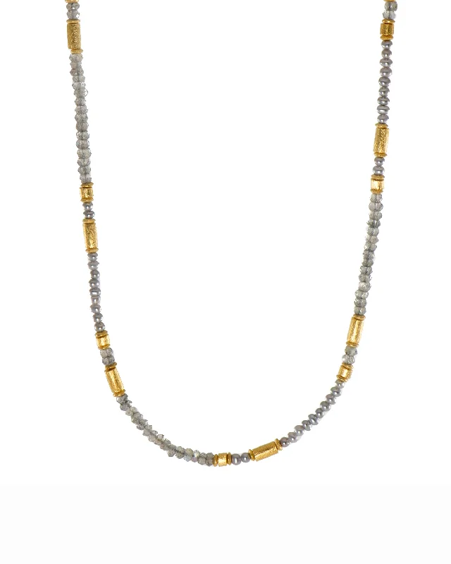 Ladies diamond solitaire necklaces-Labradorite and Grey Pearl 3mm Jewelry Set in 24K Fair Trade Gold Vermeil