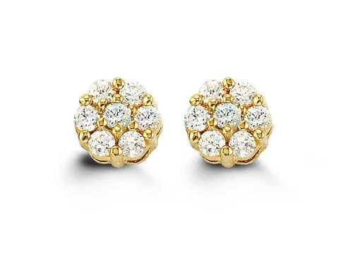 Ladies textured earrings-14K Yellow Gold Cubic Zirconia Cluster Stud Kid's Earrings