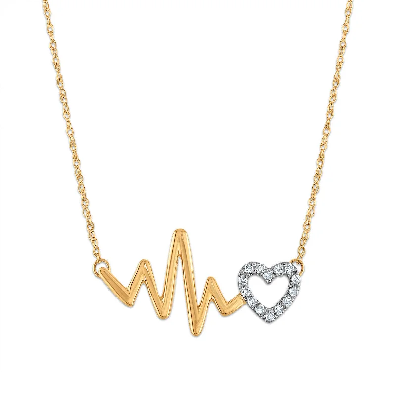 Ladies fashion necklaces-1/10 CTW Diamond Heartbeat Necklace in 10KT Yellow Gold