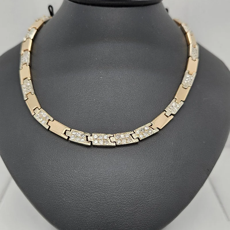 Ladies double chain necklaces-14K Diamond & Gold Necklace-Estate