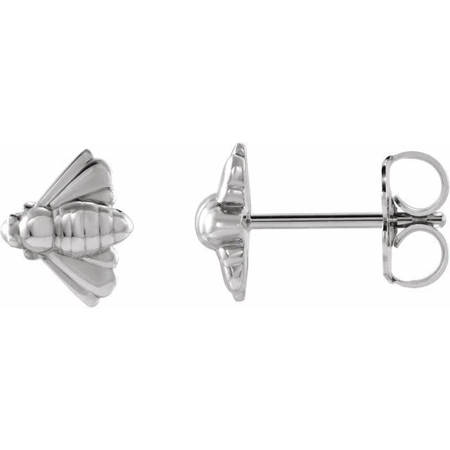 Ladies flower-shaped earrings-Sterling Silver Bee Stud Earrings by Stuller