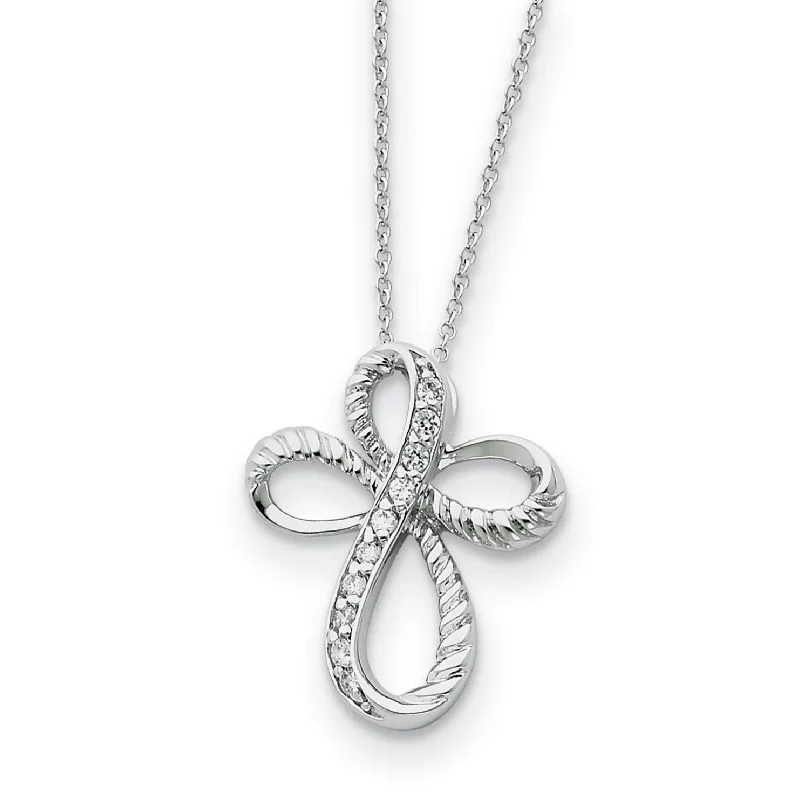 Ladies statement gemstone necklaces-Sterling Silver & CZ Endless Hope 18in Cross Necklace