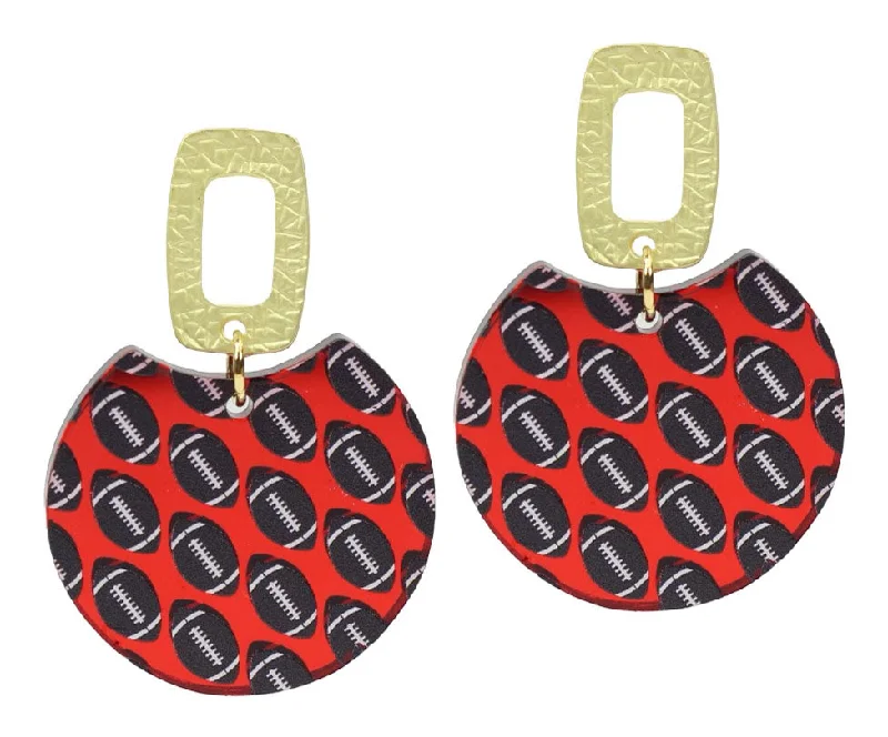 Ladies white gold earrings-The Leighton Earring - Red + Black Football