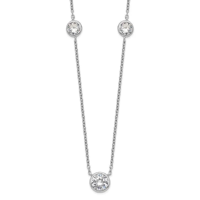 Ladies layering necklaces-Sterling Silver Cubic Zirconia 18-inch 3-Station Necklace