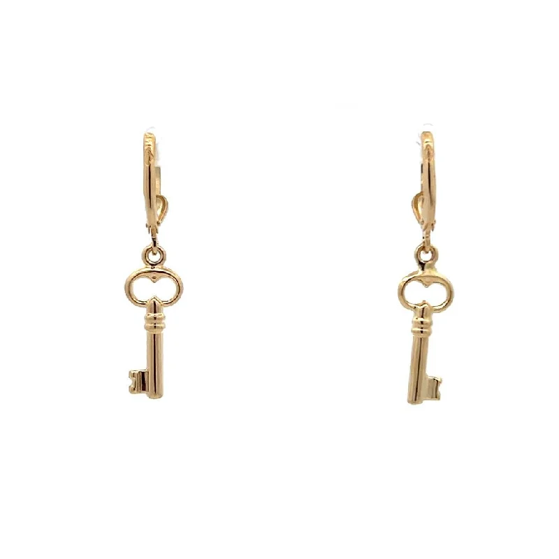 Ladies romantic earrings-Estate 14K Yellow Gold Key Drop Earrings