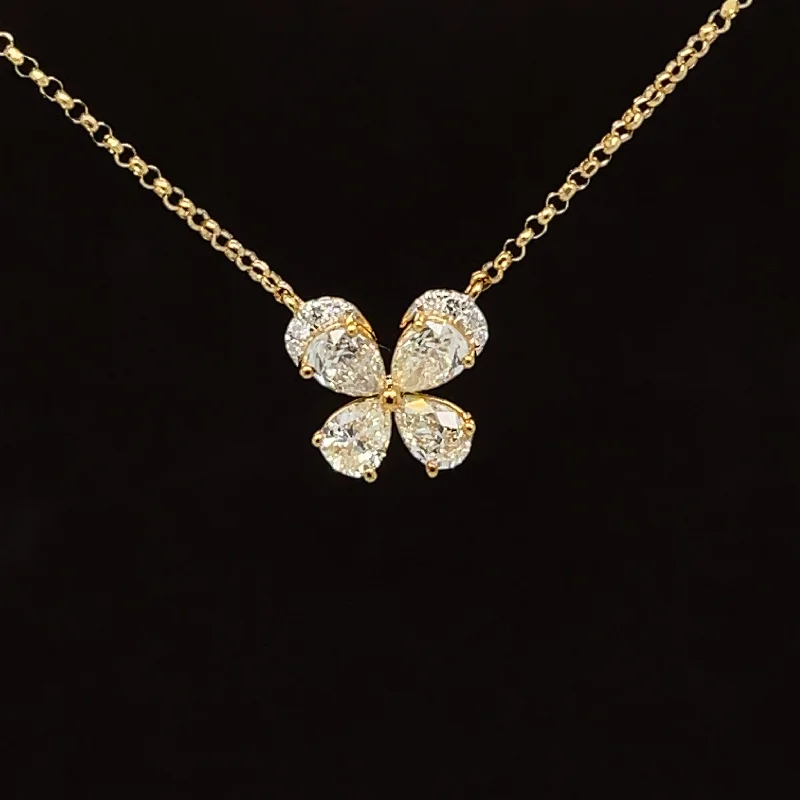 Ladies chunky necklaces-Yellow & White Diamond Butterfly Necklace in 18k Yellow Gold - #571 - NLDIA069274