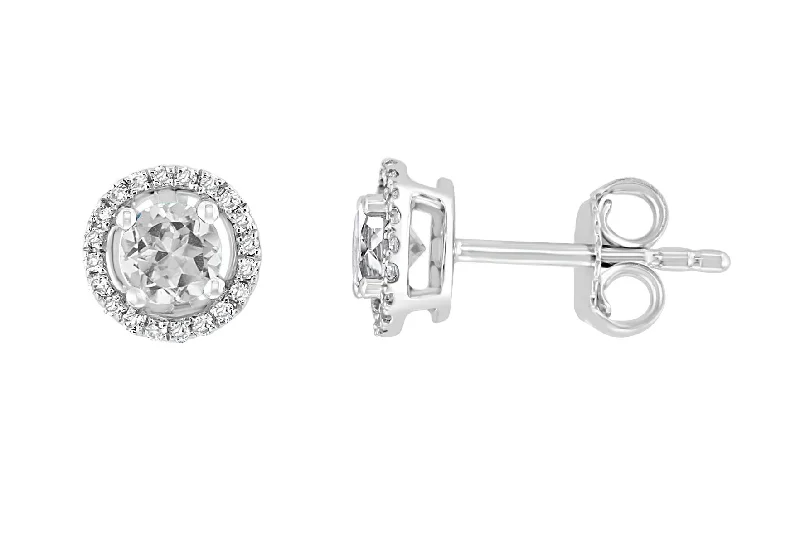 Ladies statement hoop earrings-14K White Gold 0.74ctw White Topaz & Diamond Halo Stud Earrings