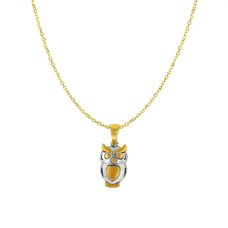 Ladies chunky chain necklaces-14KT White and Yellow Gold 18-inch Owl Necklace