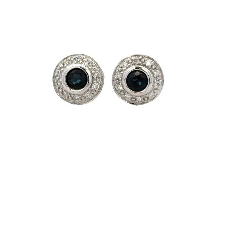 Ladies hoop earrings-Blue Sapphire and Diamond Stud Earrings in White Gold