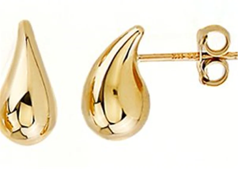 Ladies simple hoop earrings-10K Yellow Gold Water Drop Stud Earrings