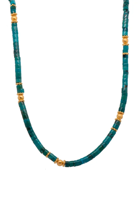 Ladies gold-plated charm necklaces-Turquoise and Chrysocolla 3mm Jewelry Set in 24K Fair Trade Gold Vermeil