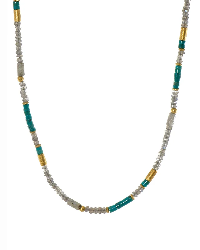 Ladies diamond necklaces-Labradorite and Turquoise 3mm Necklace 24K Fair Trade Gold Vermeil