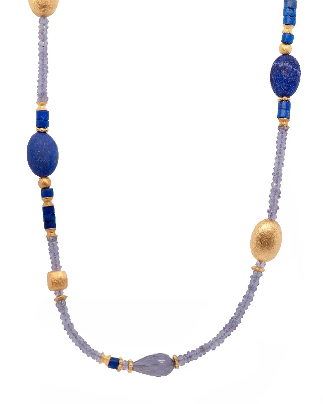 Ladies custom-made necklaces-Tanzanite, Lapis, Lolite Necklace 24K Fair Trade Gold Vermeil