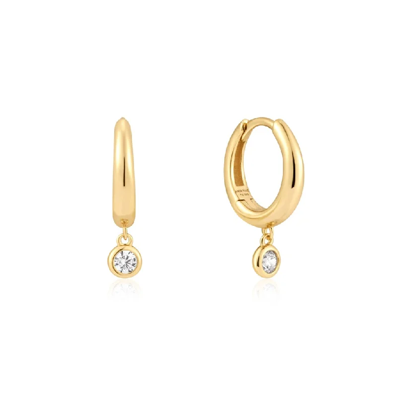 Ladies drop earrings-Gold Plated Cubic Zirconia Drop Huggie Hoop Earrings by Ania Haie