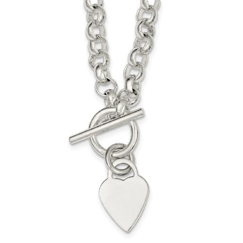 Ladies chain necklaces-Engravable Sterling Silver 18-inch 7MM Heart Toggle Necklace