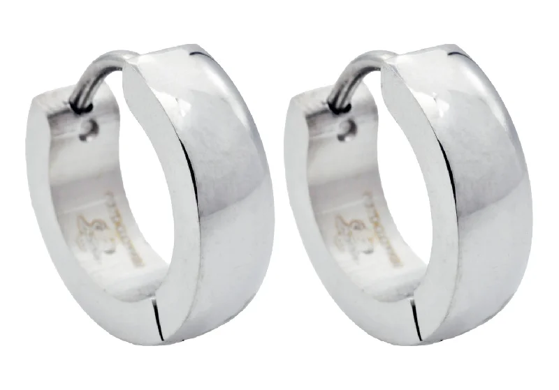 Ladies diamond earrings-Mens Polished Stainless Steel 14mm Hoop Earrings