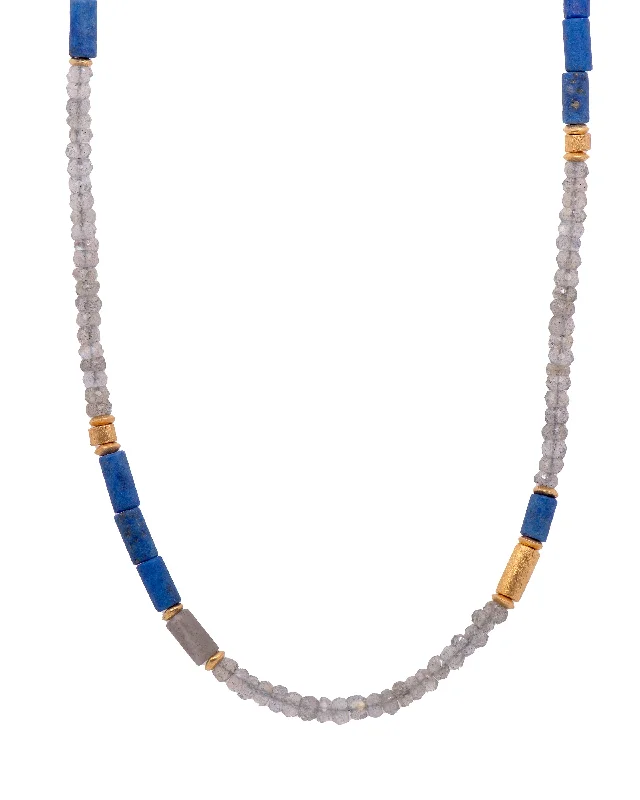 Ladies dainty diamond necklaces-Labradorite and Lapis Jewelry Set in 24K Fair Trade Gold Vermeil