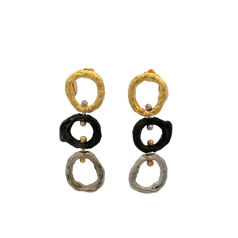 Ladies heart-shaped earrings-18k Tri Tone Gold Earrings by Designer Sarah Graham