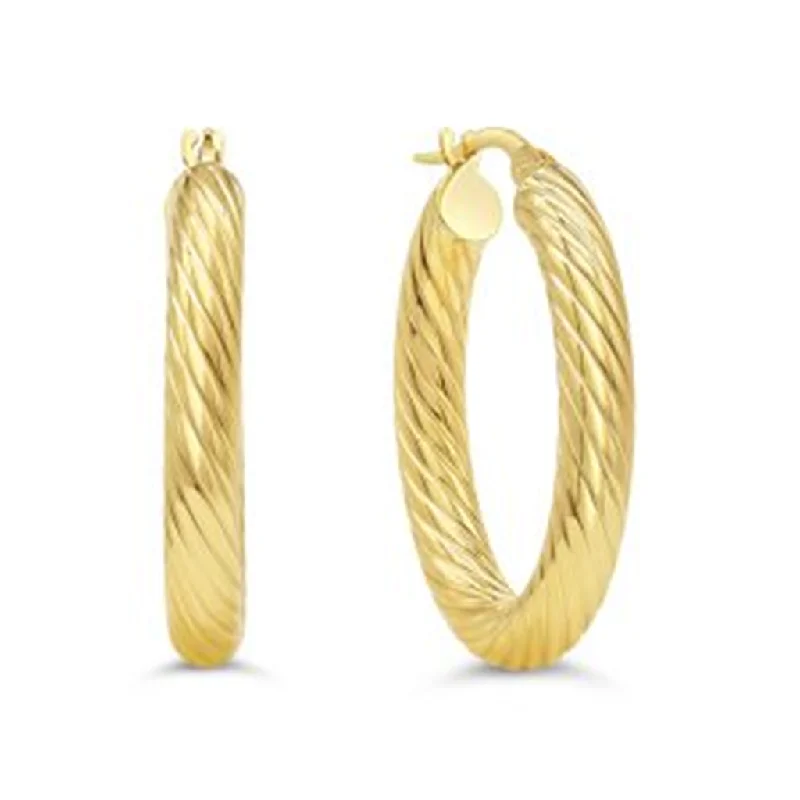 Ladies double drop earrings-10K Yellow Gold Ribbed Twist Hoop Earrings